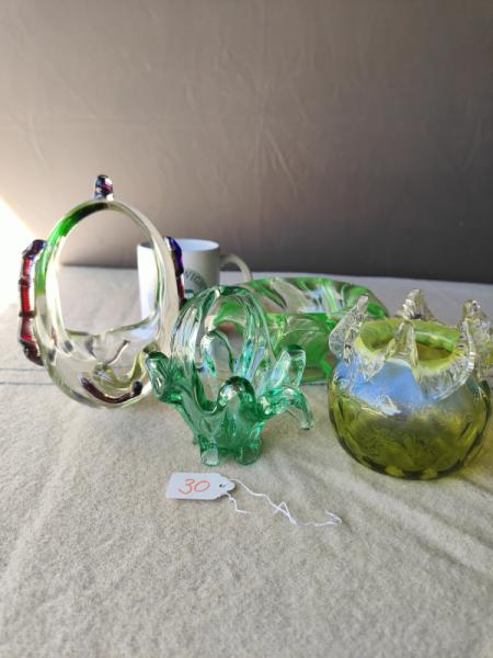 Green Art Glass Pieces